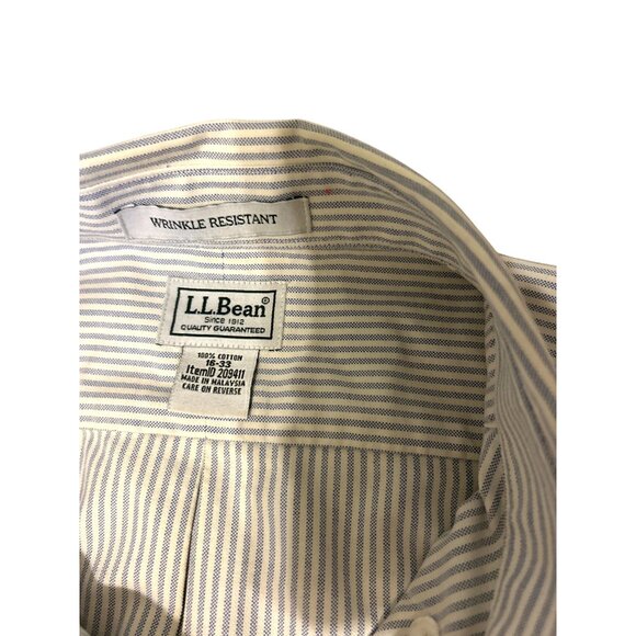 L.L.Bean Men's Button Down Long Sleeve Collared White and Blue Striped Shirt Siz - Picture 14 of 15